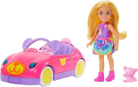 Barbie Chelsea Doll & Toy Car Set with Bear-Themed Convertible & Teddy Bear Accessory,